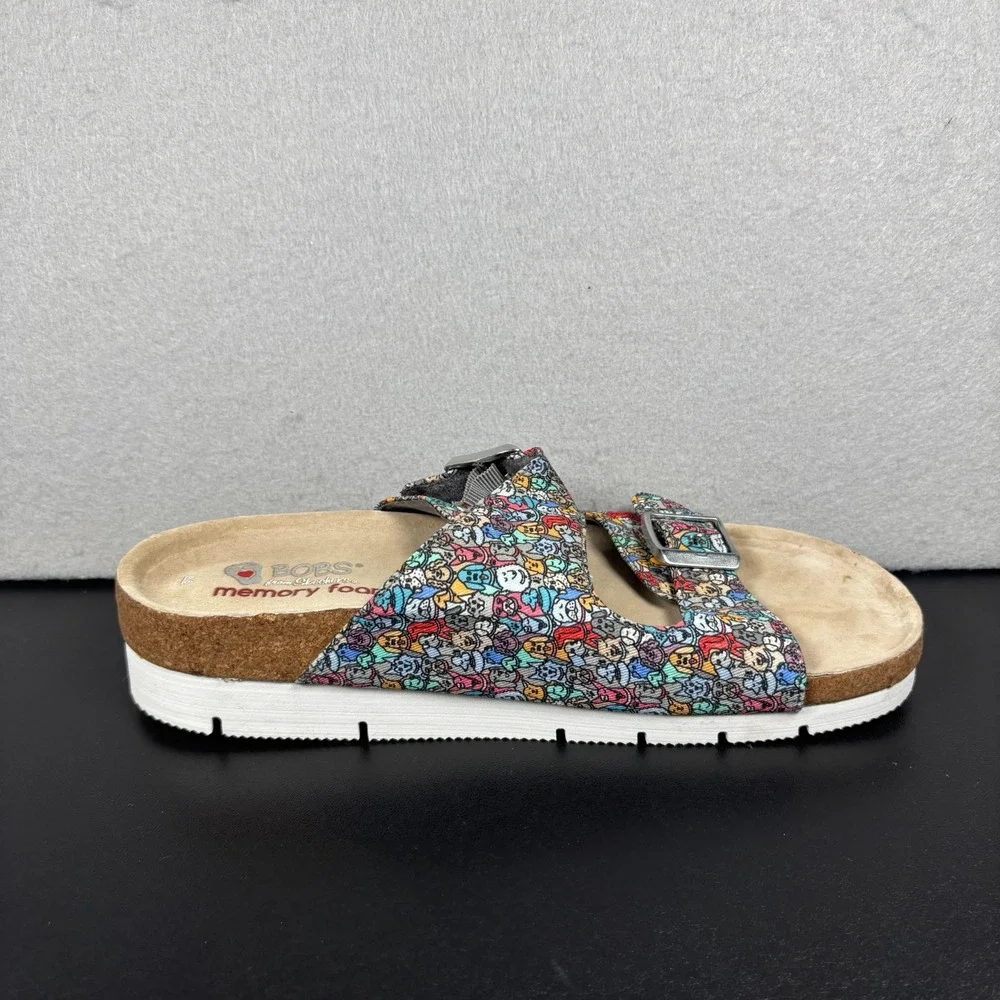 BOBS Skechers Womens 8M Dog Lover Print Memory Foam Comfort Slides Sandals Shoes